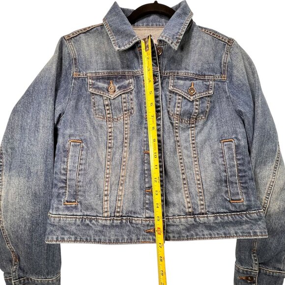 JCP Blue Jeans Denim Jacket Medium Distressed 93677 Button Pockets Short Classic - Picture 9 of 10